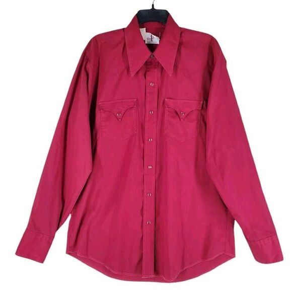 Vtg Tem Tex Western Shirt Pearl Snap  Mens 16.5 35 Red Maroon 70s 80s USA Made - Picture 5 of 14
